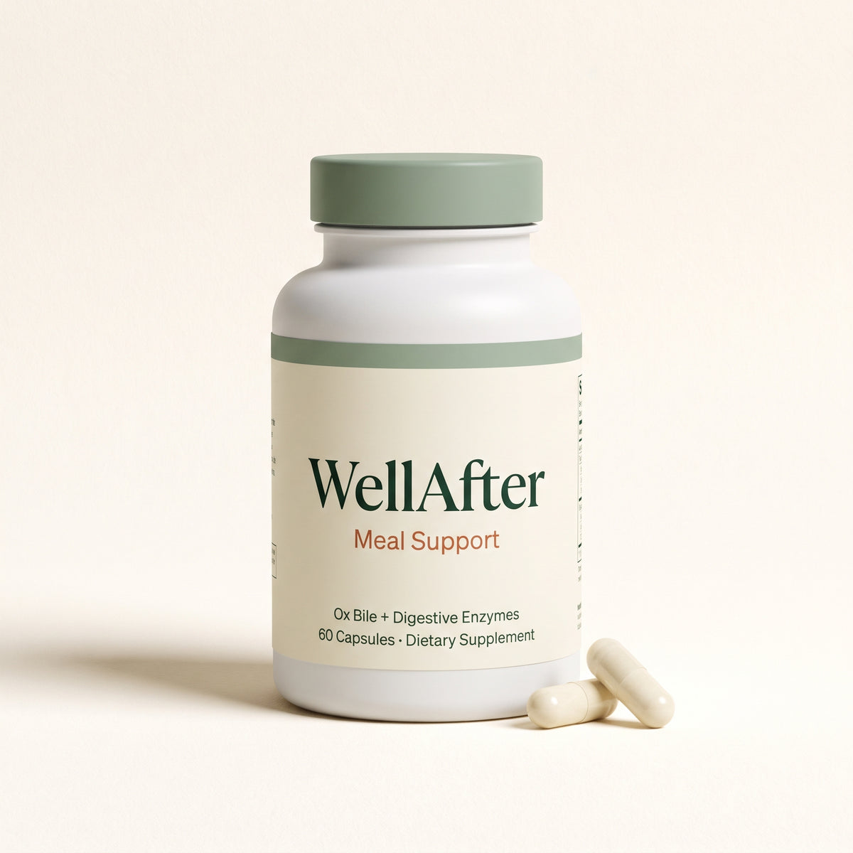 WellAfter Meal Support bottle, ox bile plus digestive enzymes, 60 capsules